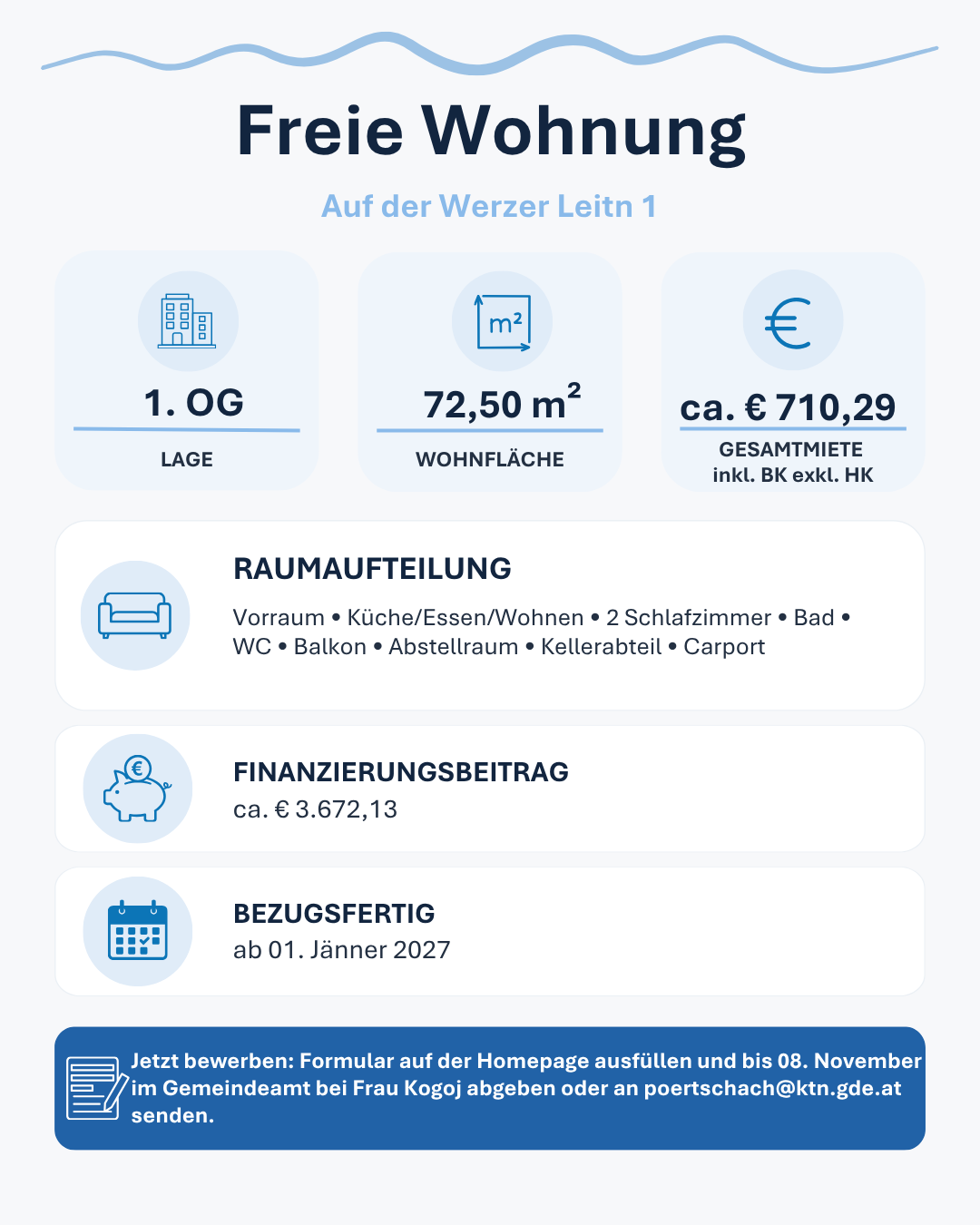 Freie Wohnung mit Bewerbungsfrist 08.11.2026 (Auf der Werzer Leitn 1)