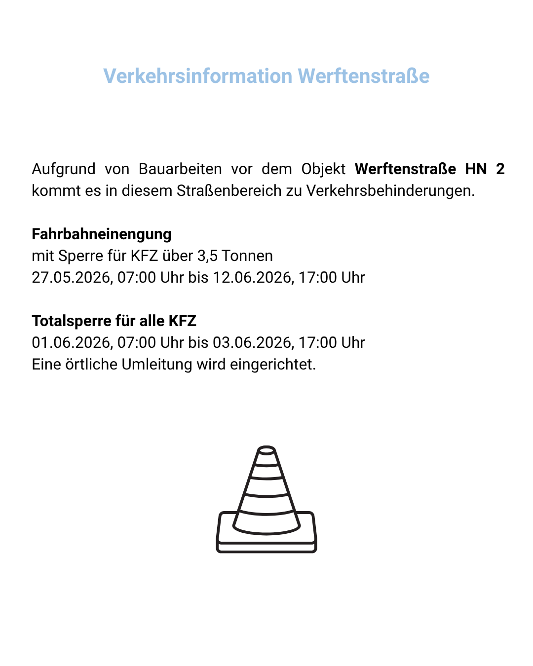 Verkehrsinformation Werftenstraße