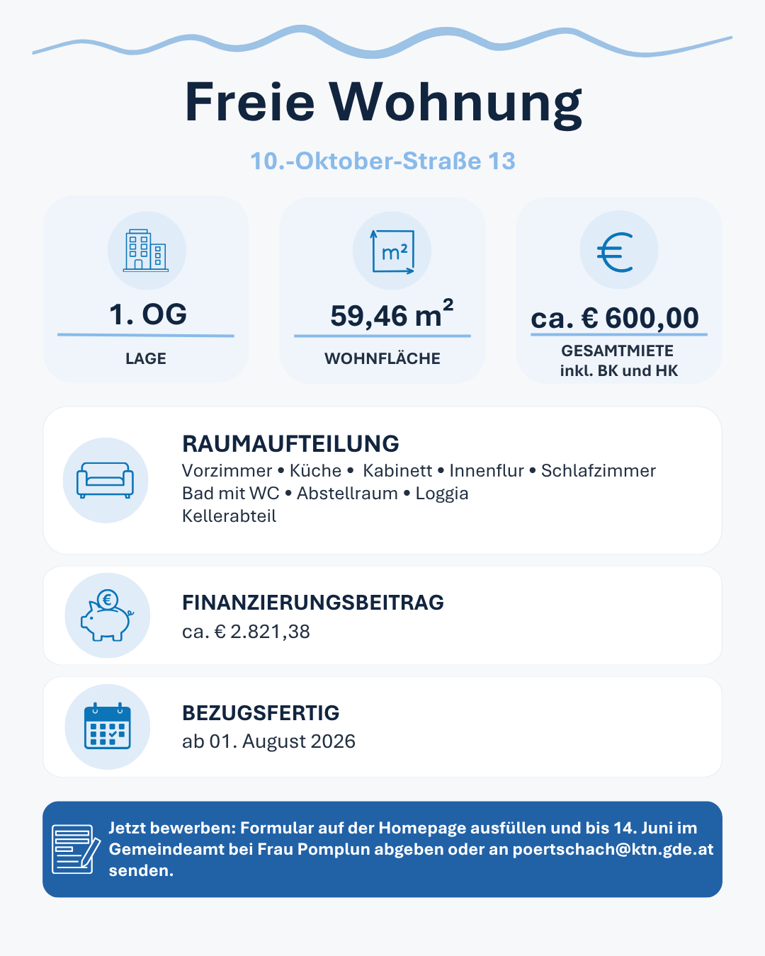 Freie Wohnung mit Bewerbungsfrist 14.06.2026 (10.-Oktober-Straße 13)