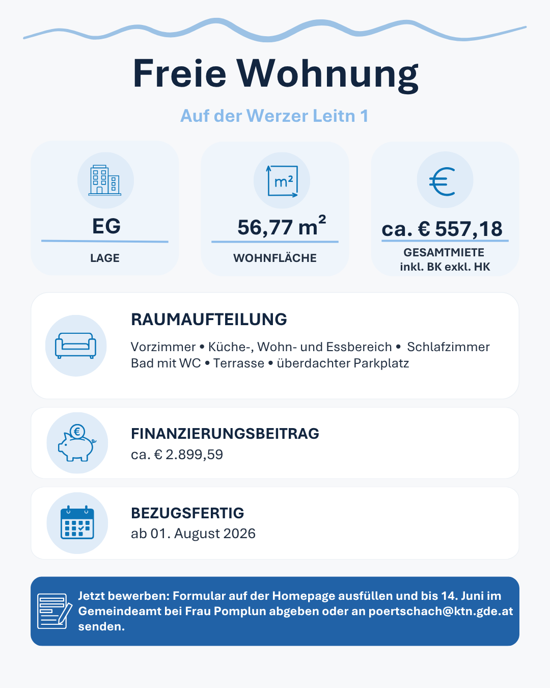 Freie Wohnung mit Bewerbungsfrist 14.06.2026 (Auf der Werzer Leitn 1)
