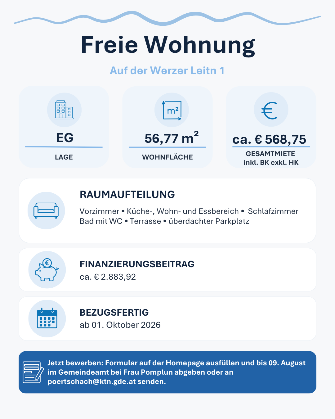 Freie Wohnung mit Bewerbungsfrist 09.08.2026 (Auf der Werzer Leitn 1)