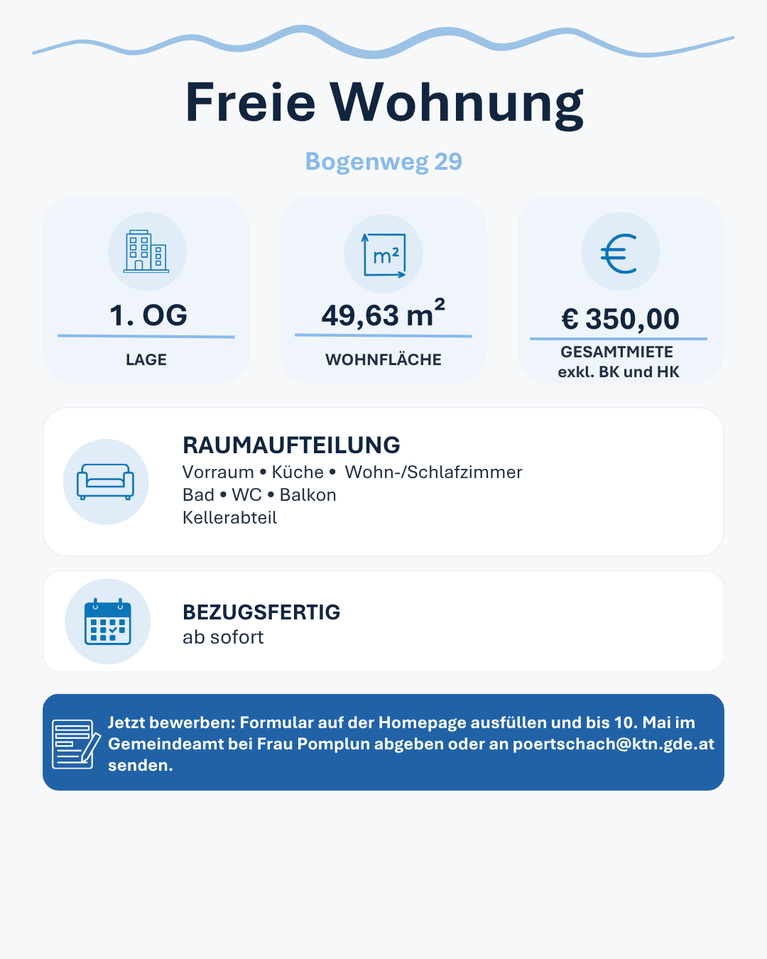 Freie Wohnung mit Bewerbungsfrist 10.05.2026 (Bogenweg 29)